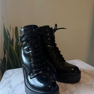 GBG Los Angeles Shiny Black Combat Boots